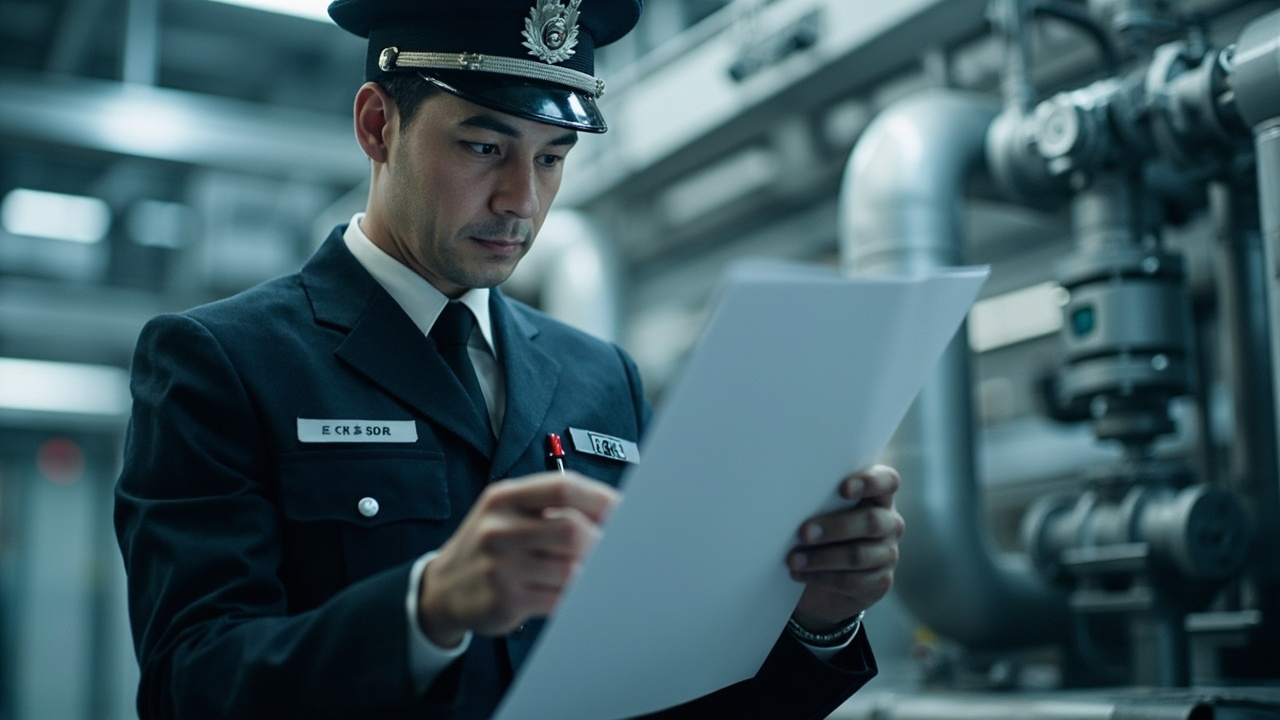 Customs official reviewing import documents for industrial automation parts at a Mexican port, symbolizing efficient customs clearance.