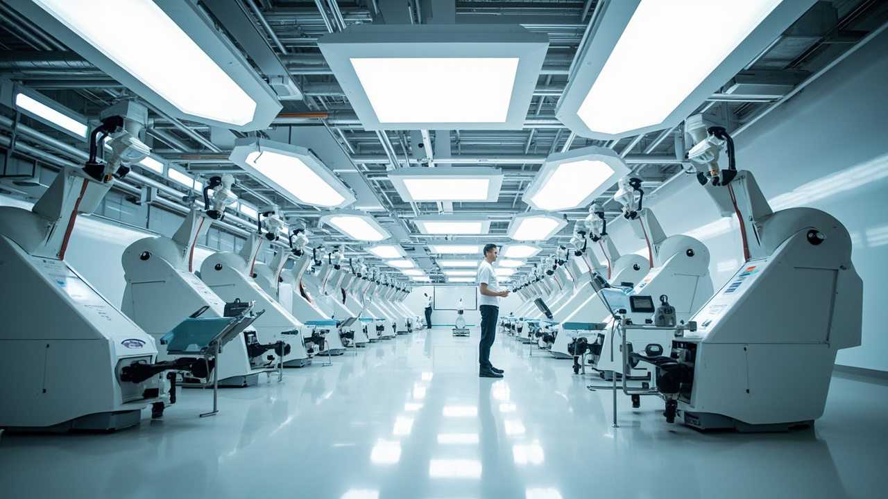 Industrial automation in a modern manufacturing facility