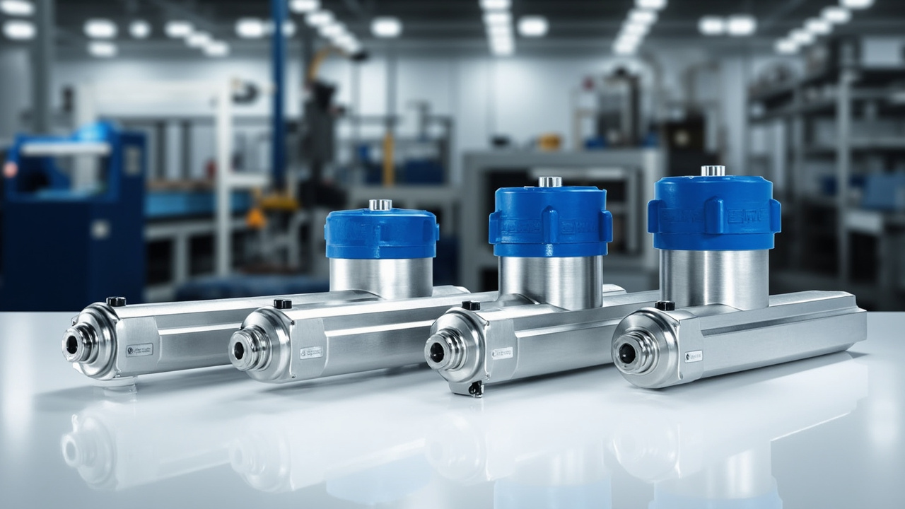 Assortment of Bimba pneumatic cylinders on a workbench, showcasing different sizes and types for industrial automation.