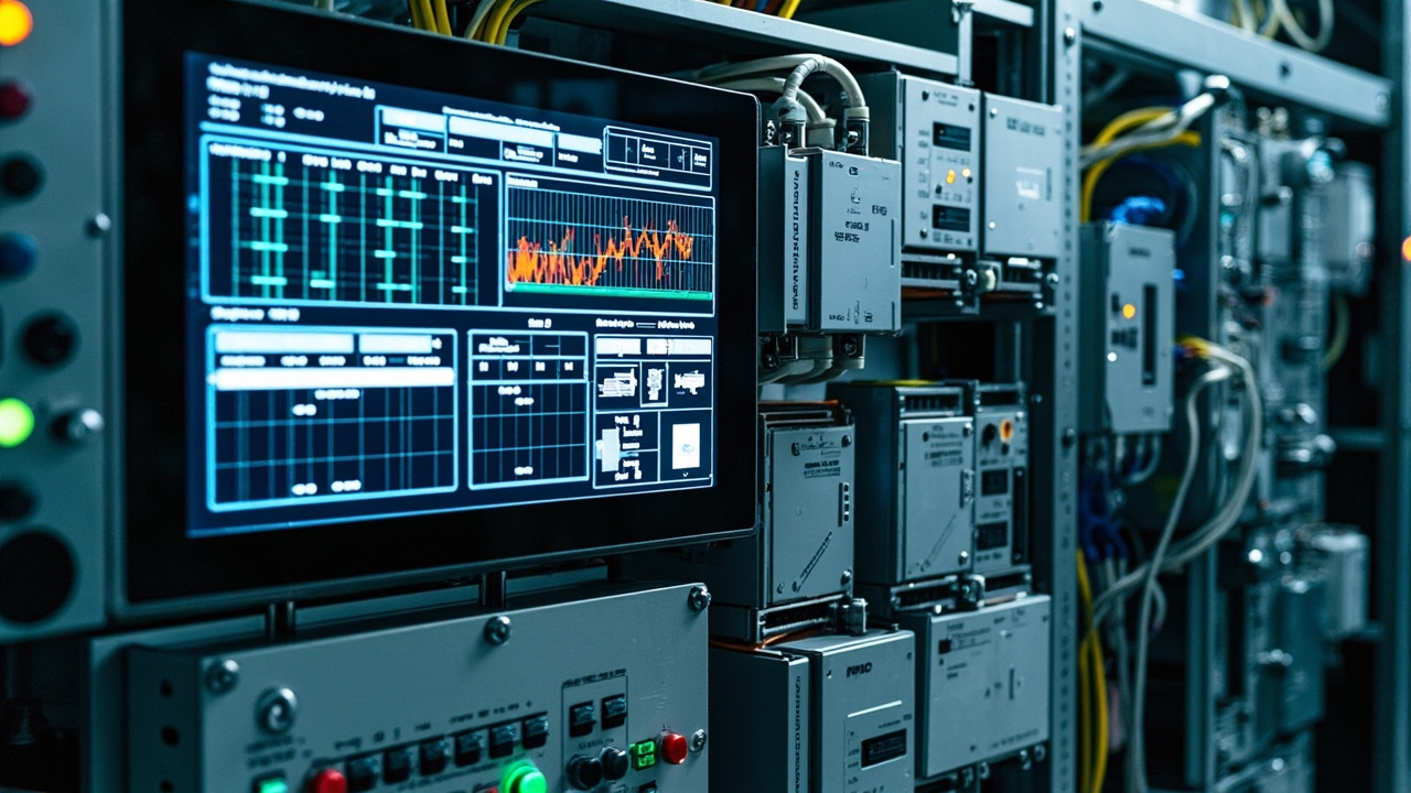 Industrial control panel with PLCs and HMIs