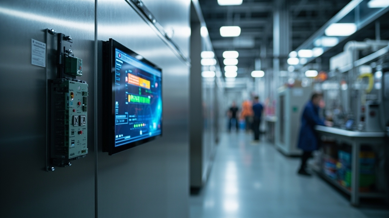 Maple Systems HMI and PLC controls integrated into an industrial automation panel, showcasing a clear process visualization on the HMI screen.