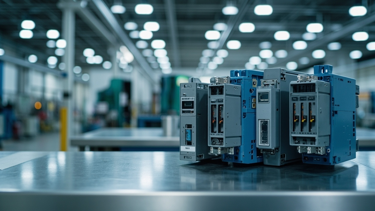 Siemens automation components, including PLCs and drives, on a workbench in a Mexican manufacturing facility.